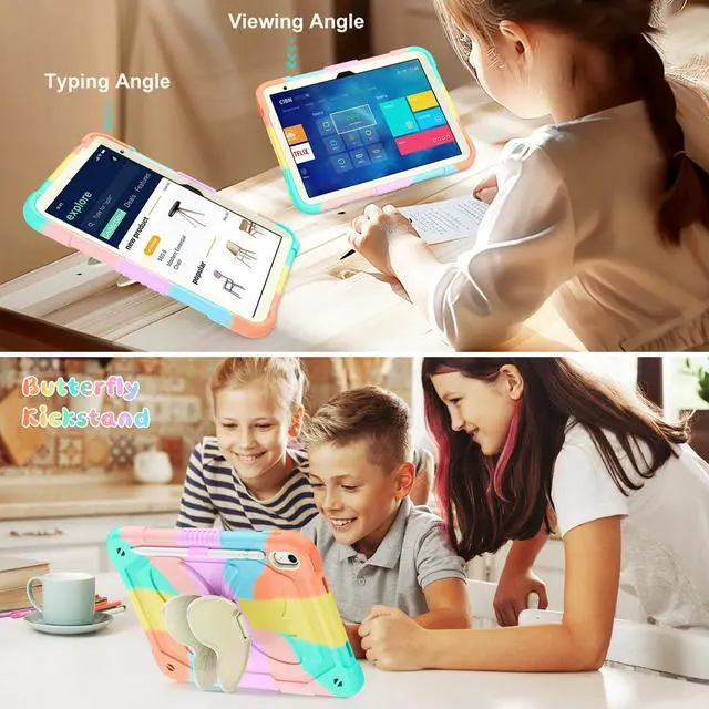 Alt view image 4 of 5 - Kid Case for iPad (A16) 11th Generation 11 Inch 2025/ iPad 10th Generation case 10.9 Inch 2022, Hogenl for iPad 10 Case for Kids with Butterfly Stand, Pencil Holder Strap, 360 Protective, Colorful