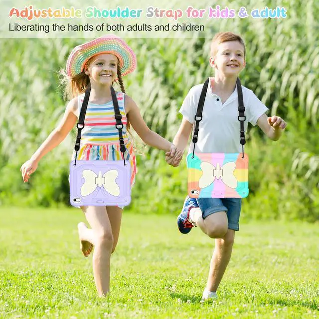 Alt view image 5 of 5 - Kid Case for iPad (A16) 11th Generation 11 Inch 2025/ iPad 10th Generation case 10.9 Inch 2022, Hogenl for iPad 10 Case for Kids with Butterfly Stand, Pencil Holder Strap, 360 Protective, Colorful