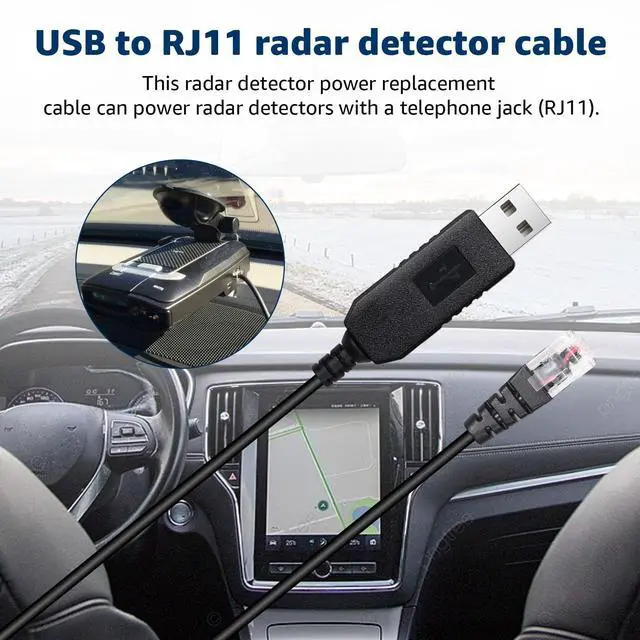Alt view image 3 of 5 - Hodeoo USB-C to RJ11 & USB to RJ11 Radar Detector Cables, 6.56Ft Each, Compatible with Escort, Uniden, Beltronics, Cobra, Radenso XP & More (Premium Replacement Power Cords)