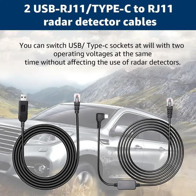 Alt view image 5 of 5 - Hodeoo USB-C to RJ11 & USB to RJ11 Radar Detector Cables, 6.56Ft Each, Compatible with Escort, Uniden, Beltronics, Cobra, Radenso XP & More (Premium Replacement Power Cords)