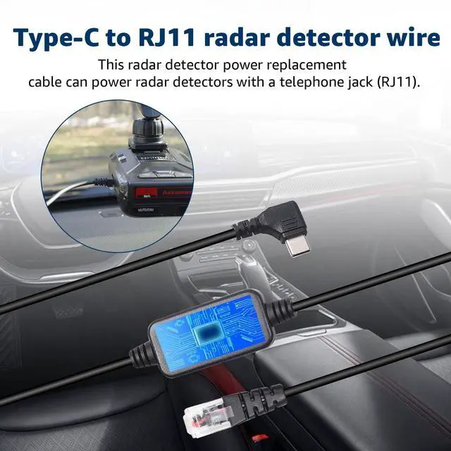 Alt view image 4 of 5 - Hodeoo USB-C to RJ11 & USB to RJ11 Radar Detector Cables, 6.56Ft Each, Compatible with Escort, Uniden, Beltronics, Cobra, Radenso XP & More (Premium Replacement Power Cords)