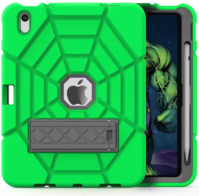 Main image of Grifobes Kids Case for iPad 11-inch (A16) 2025 / iPad 10th Generation 2022 10.9 inch, Heavy Duty Shockproof Rugged 11th / 10 Gen Cover with Pencil Holder & Stand (Green+Gray)