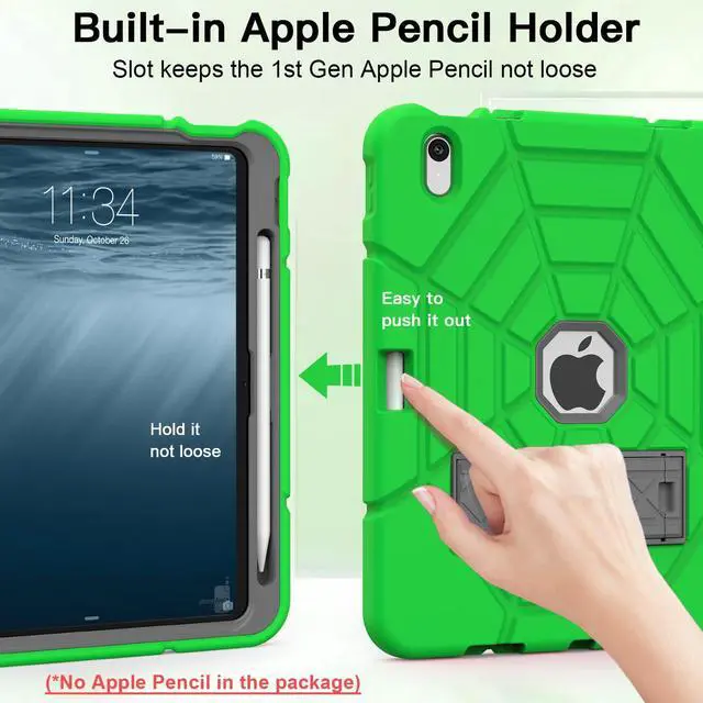 Alt view image 3 of 5 - Grifobes Kids Case for iPad 11-inch (A16) 2025 / iPad 10th Generation 2022 10.9 inch, Heavy Duty Shockproof Rugged 11th / 10 Gen Cover with Pencil Holder & Stand (Green+Gray)
