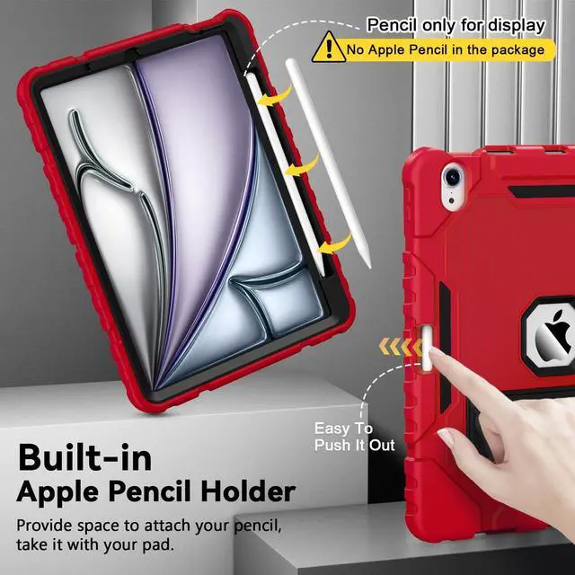 Alt view image 3 of 5 - Grifobes Case for iPad Air 11-inch (M3/M2) 2025/2024, for iPad Air 5th/4th Generation 2022/2020 10.9", Heavy Duty Rugged Cover with Stand/Pencil Holder for i Pad Air 6th 5 4 Gen (Red+Black)