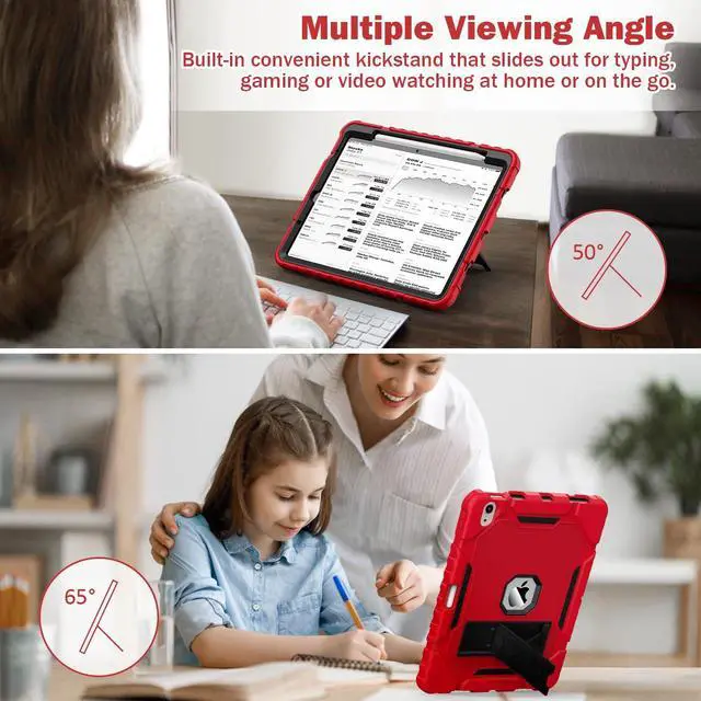 Alt view image 4 of 5 - Grifobes Case for iPad Air 11-inch (M3/M2) 2025/2024, for iPad Air 5th/4th Generation 2022/2020 10.9", Heavy Duty Rugged Cover with Stand/Pencil Holder for i Pad Air 6th 5 4 Gen (Red+Black)