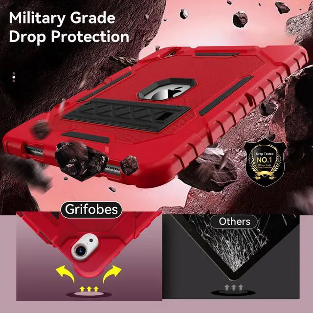 Alt view image 5 of 5 - Grifobes Case for iPad Air 11-inch (M3/M2) 2025/2024, for iPad Air 5th/4th Generation 2022/2020 10.9", Heavy Duty Rugged Cover with Stand/Pencil Holder for i Pad Air 6th 5 4 Gen (Red+Black)