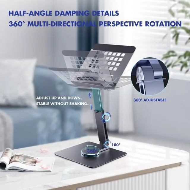 Alt view image 3 of 5 - 360° Rotating Tablet Stand - Adjustable iPad Tablet Holder for Desk, Foldable iPad Swivel Stand for Home & Office (Charcoal Gray)