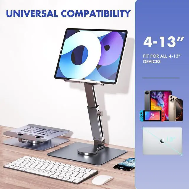 Alt view image 4 of 5 - 360° Rotating Tablet Stand - Adjustable iPad Tablet Holder for Desk, Foldable iPad Swivel Stand for Home & Office (Charcoal Gray)