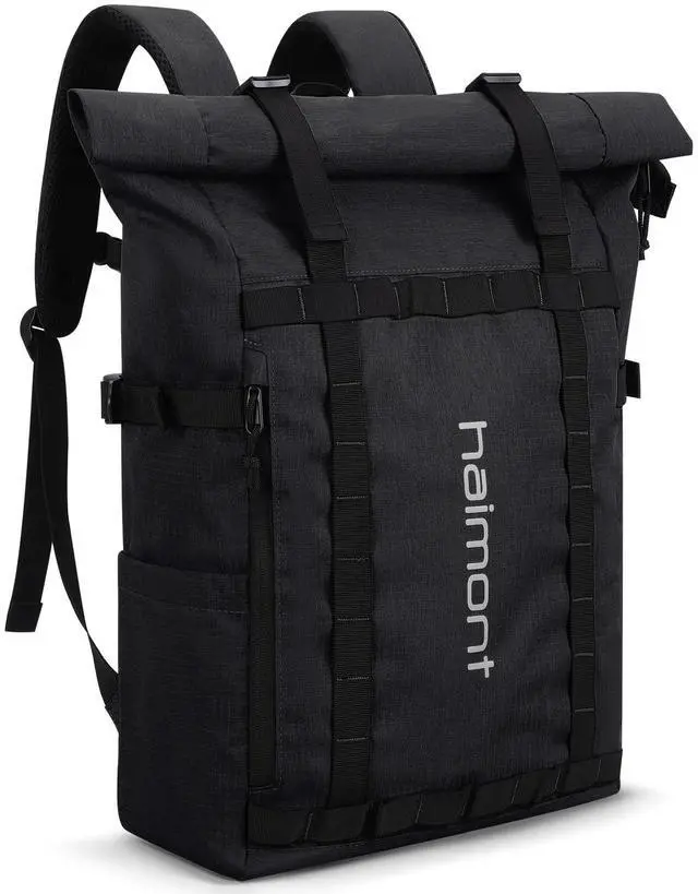 Main image of Haimont Rolltop Backpack for Men Women Water-Resistant Carry on Travel Backpack Casual Daypack with Laptop Compartment for Work Trip Hiking, 20L, Black