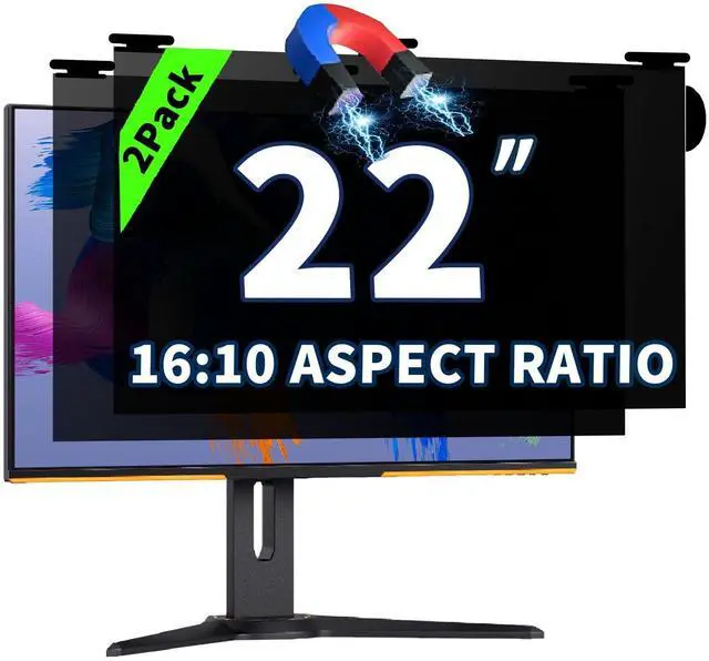 Main image of 2 Pack Magnetic Hanging Computer Privacy Screen 22 Inch for 16:10 Widescreen Monitor, Removable Privacy Screen Anti Glare Blue Light Computer Screen Privacy Shield, Anti-Scratch 22 in Protector Film