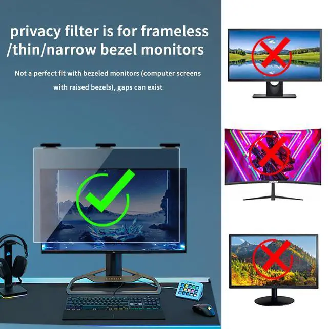 Alt view image 2 of 5 - 24 Inch Magnetic Hanging Computer Privacy Screen for 16:9 Widescreen Monitor, Removable Privacy Screen Anti Glare Blue Light Computer Screen Privacy Shield, Anti-Scratch 24in Protector Film