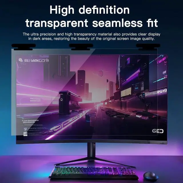 Alt view image 5 of 5 - 24 Inch Magnetic Hanging Computer Privacy Screen for 16:9 Widescreen Monitor, Removable Privacy Screen Anti Glare Blue Light Computer Screen Privacy Shield, Anti-Scratch 24in Protector Film