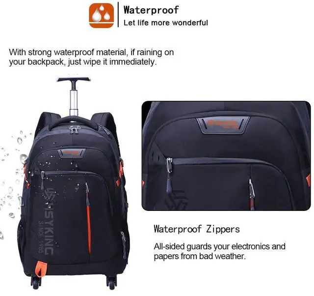 Alt view image 5 of 5 - HSYKING 20 Inches Water-resistant Rolling Laptop Backpack Wheeled Backpack for Adult, Business People and Travel Commuter Carry-on Luggage with Spinner Wheels Travel Luggage (Black, 20 Inches)