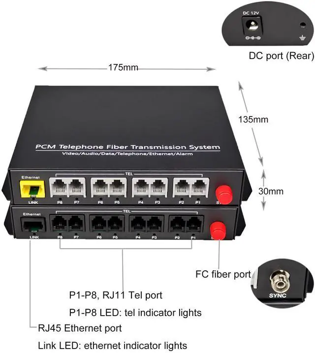 Alt view image 5 of 5 - Hebbeko 8 Channels POTS Telephones and Ethernet Over Fiber Optic Media Converters Extenders, Singlemode up 20Km Multimode 500M,Support Called id, Ring and Fax -Uncompressed No Delay A Set