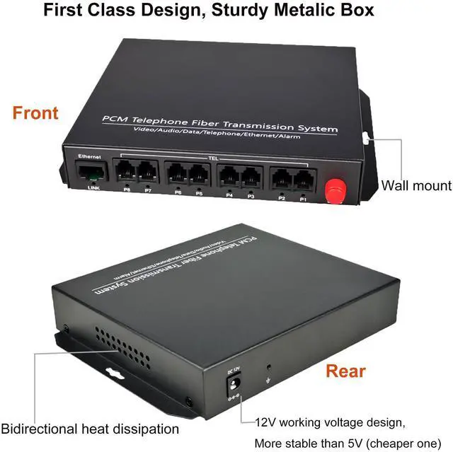 Alt view image 4 of 5 - Hebbeko 8 Channels POTS Telephones and Ethernet Over Fiber Optic Media Converters Extenders, Singlemode up 20Km Multimode 500M,Support Called id, Ring and Fax -Uncompressed No Delay A Set