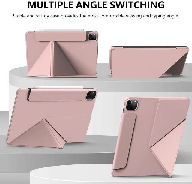 Alt view image 4 of 5 - HATOKU Magnetic Case for iPad Pro 11 Inch 2024 5th Generation (M4): Slim Multi - Angle Stand Protective Cover with Pencil Holder and Auto Wake/Sleep (Pink)
