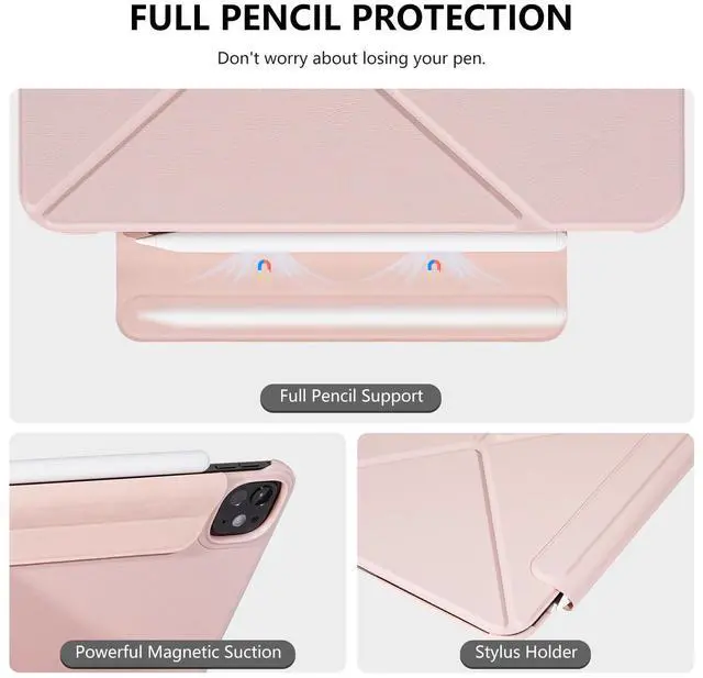 Alt view image 5 of 5 - HATOKU Magnetic Case for iPad Pro 11 Inch 2024 5th Generation (M4): Slim Multi - Angle Stand Protective Cover with Pencil Holder and Auto Wake/Sleep (Pink)