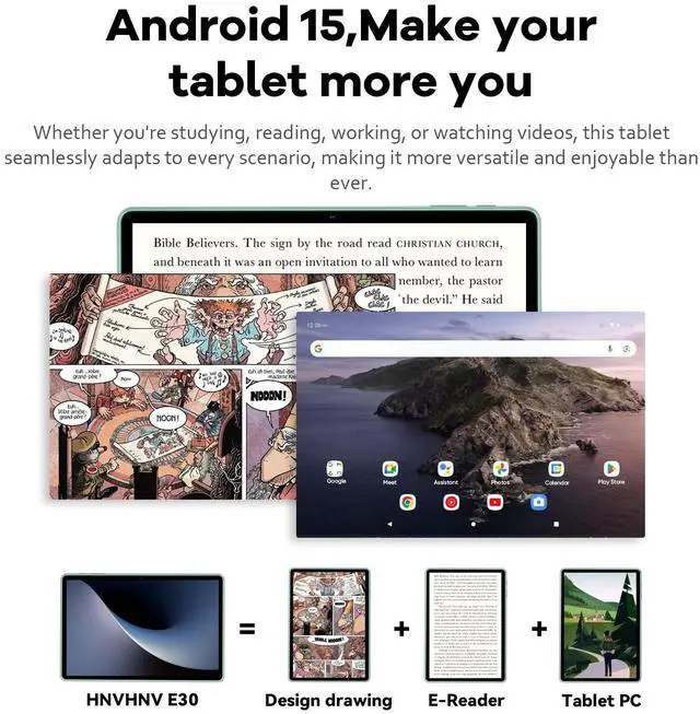 Alt view image 2 of 5 - HNVHNV Android 15 Tablet 10.1 inch Tablet, 24GB RAM 128GB ROM 2TB Expand, Octa-core Processor, 2 Years Protection, 1280x800 HD IPS Touchscreen, GPS, WiFi 6, BT5.0, Dual Camera, 6000mAh Battery