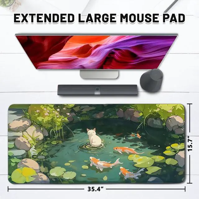 Alt view image 2 of 5 - Cat Mouse Pad Extra Large, Oversized Gaming Mousepads, Computer Keyboard Desk with Non-Slip Rubber Base, Gift for Women Men Cat Lovers, Long Mat Desk Accessories Mat for Home Office 15.7"x 35.4" XXL