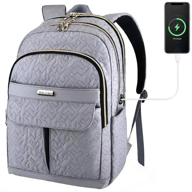 Main image of HXLGMD 15.6 Inch Laptop Backpack for Women, Quilted Teacher Nurse Backpack College Casual Daypack for Work Travel Office