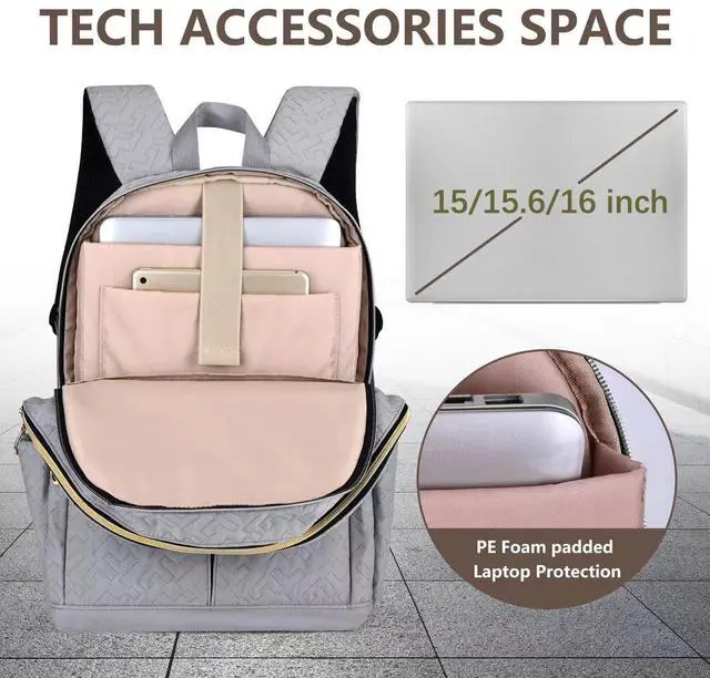Alt view image 3 of 5 - HXLGMD 15.6 Inch Laptop Backpack for Women, Quilted Teacher Nurse Backpack College Casual Daypack for Work Travel Office