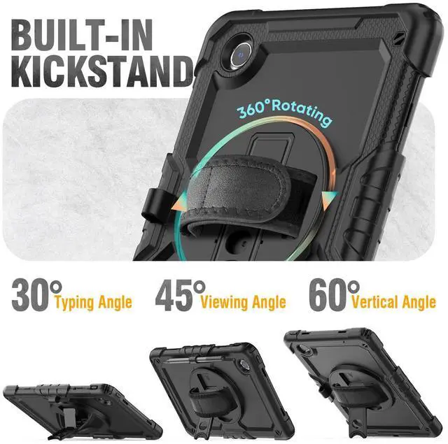 Alt view image 4 of 5 - HXCASEAC Case for Lenovo Tab M11/K11 LTE 11 with Screen Protector/Pen Holder/Rotating Hand Strap/Stand, Protective M11 Tablet Case (TB-330FU/TB-330XU) Cover 2024, Black