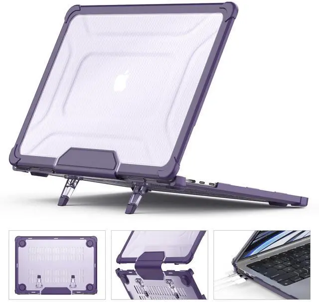 Main image of HXCASEAC Case Compatible with MacBook Air 13.6 inch Case 2025 2024 2022 / M4 M3 M2, Anti-Scratching Protective Hard Cover with Foldable Stand A3240 A3113 A2681 - Purple