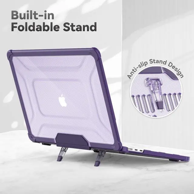 Alt view image 4 of 5 - HXCASEAC Case Compatible with MacBook Air 13.6 inch Case 2025 2024 2022 / M4 M3 M2, Anti-Scratching Protective Hard Cover with Foldable Stand A3240 A3113 A2681 - Purple