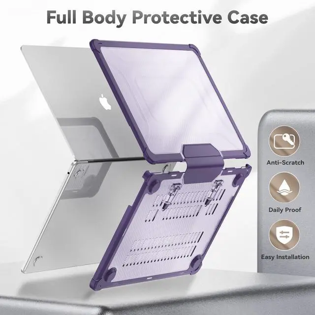 Alt view image 3 of 5 - HXCASEAC Case Compatible with MacBook Air 13.6 inch Case 2025 2024 2022 / M4 M3 M2, Anti-Scratching Protective Hard Cover with Foldable Stand A3240 A3113 A2681 - Purple
