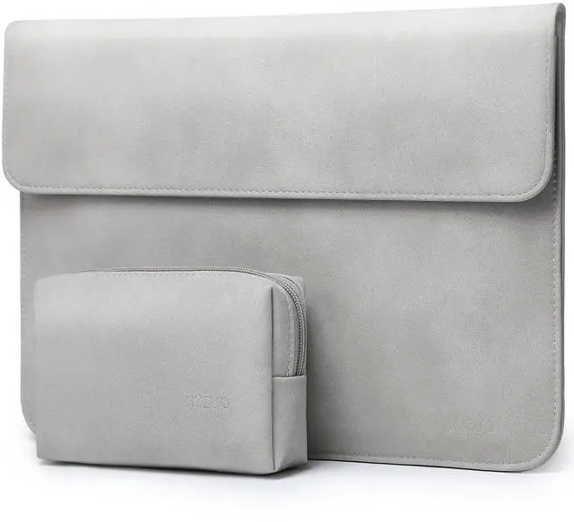 Main image of HYZUO 15-16 Inch Laptop Sleeve Bag for MacBook Pro 16, M4/M3/M2/M1 Pro/Max A3403 A3186 2025-2019, MacBook Pro 15 2015-2012, XPS 15, Faux Suede Leather Case with Accessory Bag, Light Gray-H