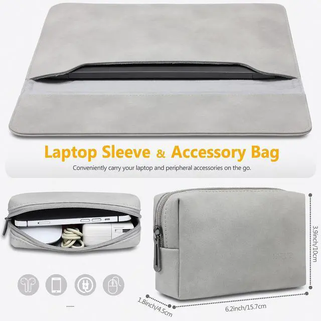 Alt view image 2 of 5 - HYZUO 15-16 Inch Laptop Sleeve Bag for MacBook Pro 16, M4/M3/M2/M1 Pro/Max A3403 A3186 2025-2019, MacBook Pro 15 2015-2012, XPS 15, Faux Suede Leather Case with Accessory Bag, Light Gray-H