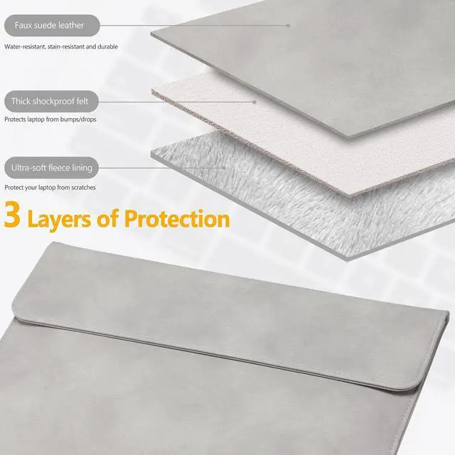Alt view image 3 of 5 - HYZUO 15-16 Inch Laptop Sleeve Bag for MacBook Pro 16, M4/M3/M2/M1 Pro/Max A3403 A3186 2025-2019, MacBook Pro 15 2015-2012, XPS 15, Faux Suede Leather Case with Accessory Bag, Light Gray-H