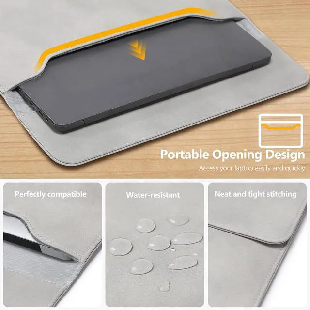 Alt view image 5 of 5 - HYZUO 15-16 Inch Laptop Sleeve Bag for MacBook Pro 16, M4/M3/M2/M1 Pro/Max A3403 A3186 2025-2019, MacBook Pro 15 2015-2012, XPS 15, Faux Suede Leather Case with Accessory Bag, Light Gray-H