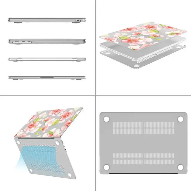 Alt view image 4 of 5 - Idocolors Elegant Red Flower Case Compatible with MacBook Air 13 Inch(Models A1932/A2179/A2337), Transparent Frosted Protective Hard Case Anti Scratch Cover for MacBook Air 13"
