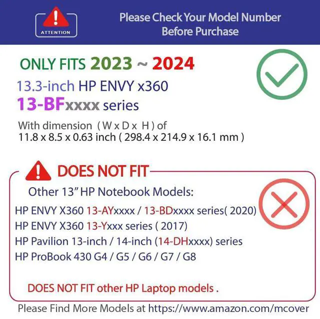 Alt view image 3 of 5 - mCover Case Compatible ONLY for 2023-2024 13.3" HP Envy x360 13-BF0000 Series 2-in-1 Convertible Notebook Computers (NOT Fitting Any Other HP Models) - Aqua