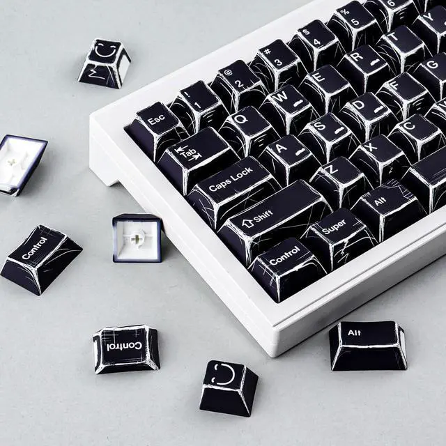 Alt view image 2 of 5 - Heykit PBT Keycaps - Japanese Manga Theme Keycaps for 60%, 65%, 75%, 100% Keyboard, 131 Keys Dye-Sub Custom Cherry Profile Keycap, Minimalist Style Key Caps for Cherry MX Mechanical Keyboard, Black