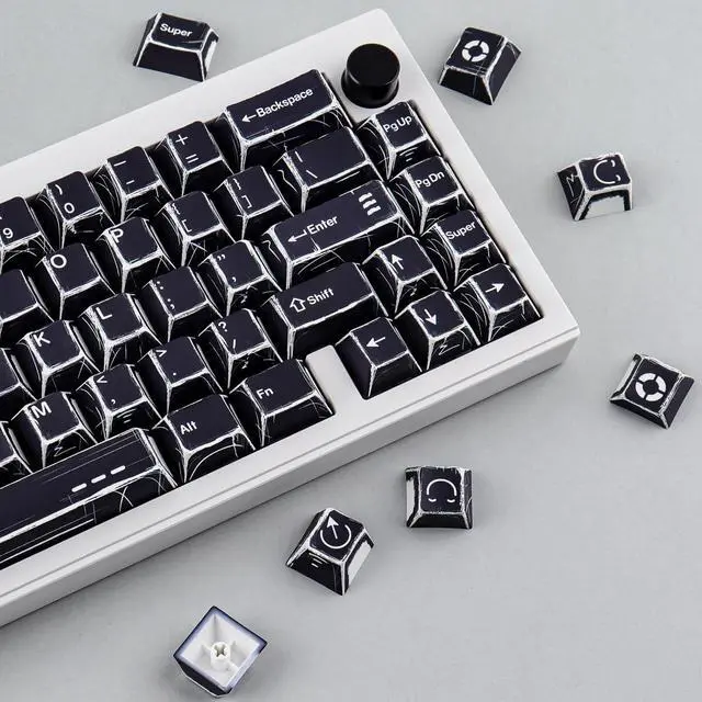 Alt view image 4 of 5 - Heykit PBT Keycaps - Japanese Manga Theme Keycaps for 60%, 65%, 75%, 100% Keyboard, 131 Keys Dye-Sub Custom Cherry Profile Keycap, Minimalist Style Key Caps for Cherry MX Mechanical Keyboard, Black