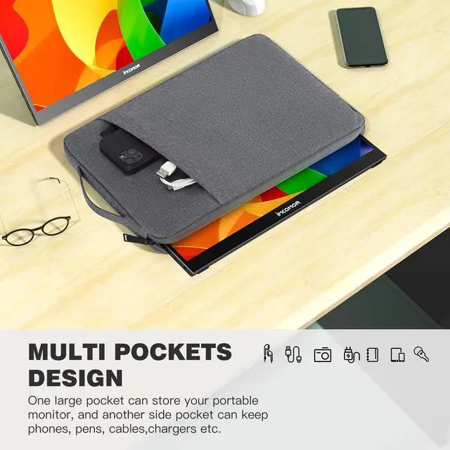Alt view image 3 of 5 - 18.5 Inch Portable Monitor Case Protective Sleeve for InnoView VisionOwl Upperizon Usparkle Ingnok aimuonos Ingnok Motyeowe Cocopar EVICIV HONGO, 18-18.5" Laptop Notebook Carrying Bag, Gray