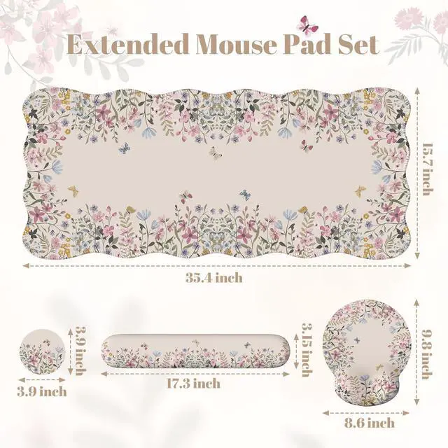 Alt view image 2 of 5 - iLeadon Large Desk Mat, Ergonomic Mouse Pad and Keyboard Wrist Rest, Anti Slip Desk Mat Set with Keyboard Wrist Pad, Smooth Large Mousepad Gaming for Home Woman (Beige)