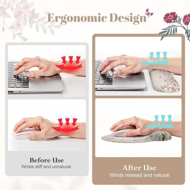 Alt view image 3 of 5 - iLeadon Large Desk Mat, Ergonomic Mouse Pad and Keyboard Wrist Rest, Anti Slip Desk Mat Set with Keyboard Wrist Pad, Smooth Large Mousepad Gaming for Home Woman (Beige)