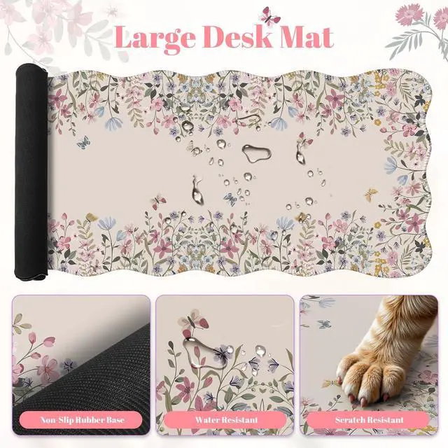 Alt view image 5 of 5 - iLeadon Large Desk Mat, Ergonomic Mouse Pad and Keyboard Wrist Rest, Anti Slip Desk Mat Set with Keyboard Wrist Pad, Smooth Large Mousepad Gaming for Home Woman (Beige)