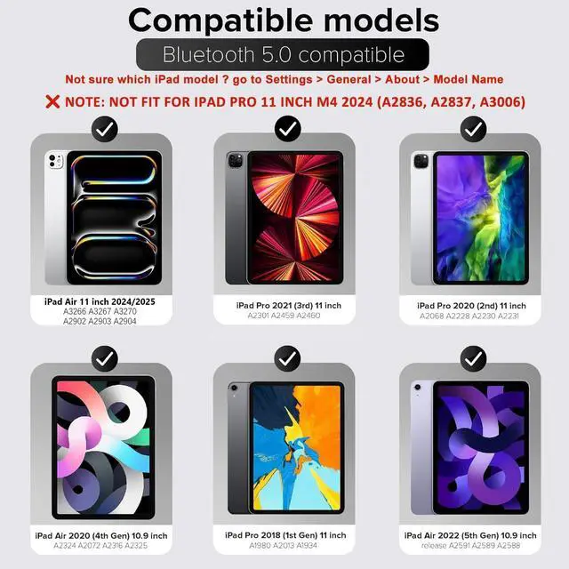 Alt view image 2 of 5 - Smart iPad Keyboard Folio - Replaceable Battery (365-Day Life) - Compatible with iPad Air 11 (M3/M2) & Pro 11 (1/2/3/4th) &10.9" Air (4/5 Gen)-Magic Keyboard Case with 2 Viewing Angles,Lightweight