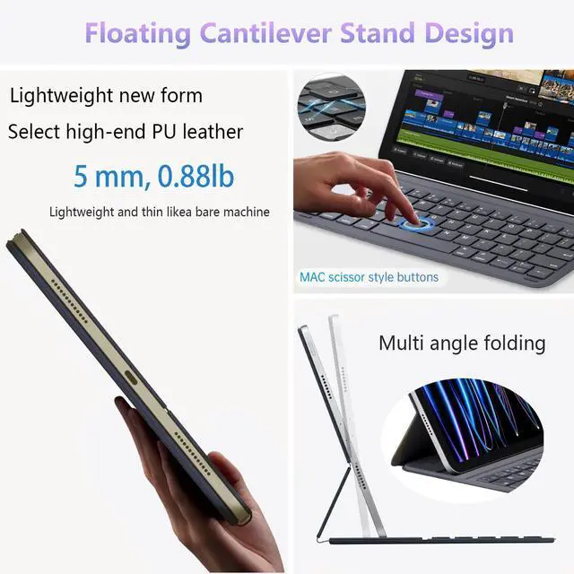 Alt view image 5 of 5 - Smart iPad Keyboard Folio - Replaceable Battery (365-Day Life) - Compatible with iPad Air 11 (M3/M2) & Pro 11 (1/2/3/4th) &10.9" Air (4/5 Gen)-Magic Keyboard Case with 2 Viewing Angles,Lightweight