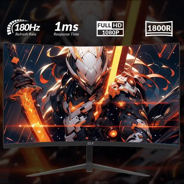 Alt view image 3 of 5 - ZZA 27 Inch Curved Monitor,VA Gaming Monitor,180Hz Refresh Rate, 1ms Response, 100% sRGB, 1080p Resolution,FreeSync,VESA Mountable