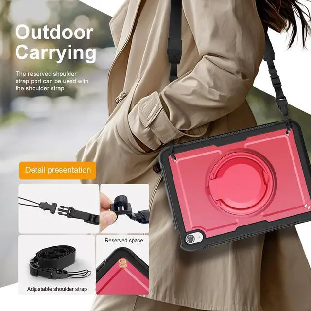 Alt view image 2 of 5 - KAIJIAbox Case Compatible with iPad (A16) 11th 2025,10th Generation 10.9 Inch 2022,Full Body Drop Case,360° Roating Handle Stand,Shoulder Strap&Pencil Holder (Pink)