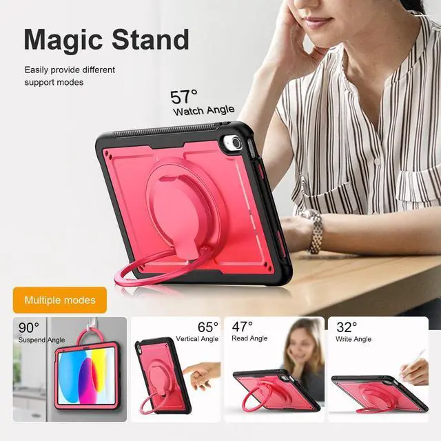 Alt view image 3 of 5 - KAIJIAbox Case Compatible with iPad (A16) 11th 2025,10th Generation 10.9 Inch 2022,Full Body Drop Case,360° Roating Handle Stand,Shoulder Strap&Pencil Holder (Pink)