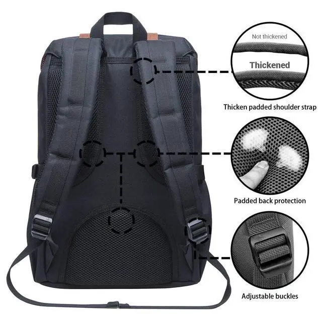 Alt view image 4 of 5 - KAUKKO Laptop Outdoor Backpack Traveling Daypack Hiking Rucksack Large Capacity Bag Fits 15.6"(5-7-Black-NEW)