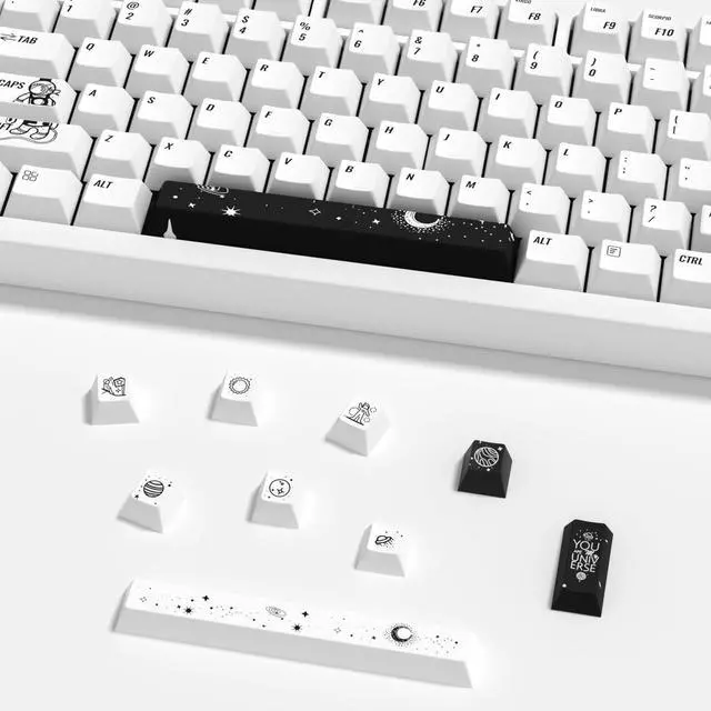 Alt view image 4 of 5 - YMKPVR KBDiy Outer Space DYE-SUB Keycap 60 Percent, Cherry Profile PBT Custom Keycap-139 Keys White Key Caps for 61/64/68/84/87/100/104/108 Cherry MX Mechanical Keyboard