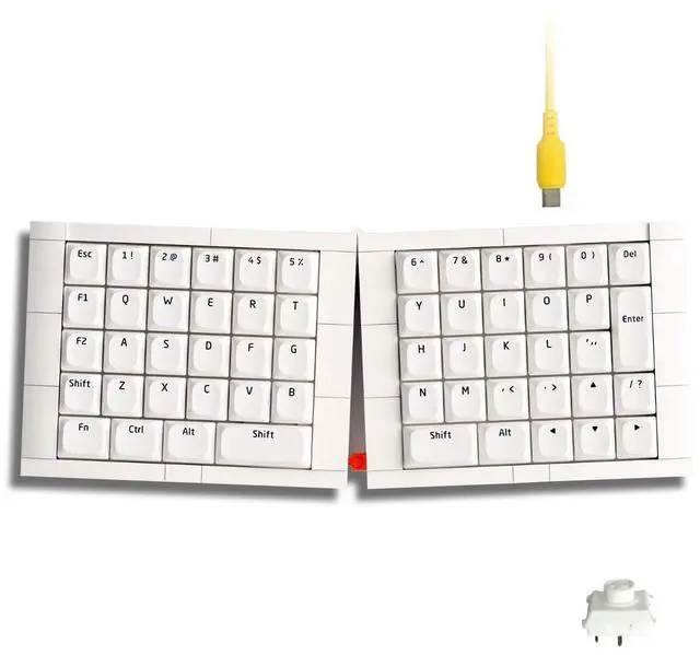 Main image of KBDcraft 07Israfel 50% Ergo-Split Low-Profile Mechanical Keyboard, 56-Key Ortho, Lego-Compatible Case, Wired, Linear Switch, Gasket Mount, Hot-Swappable, RGB, QMK, Vial for Win/Mac, Full Kit, White