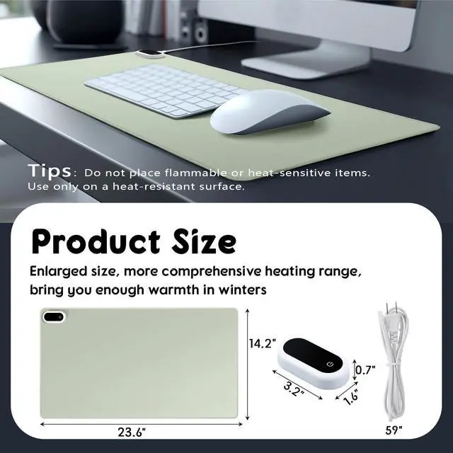 Alt view image 2 of 5 - Konohan Heated Large Desk Mat PU Leather Warm Mouse Pad with 5 Heating Level & 4 Hour Auto Shut-Off Heating Keyboard Pad Warmer Gaming Mouse Pad for Office Home(Gray-Green Color,23.6"x 14.2")